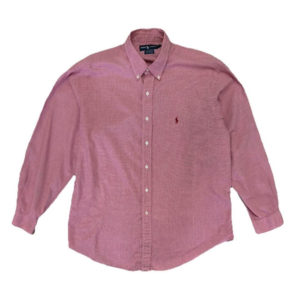 Ralph Lauren Shirt Men’s 17 Red White Yarmouth Gingham Plaid Cotton Button Down